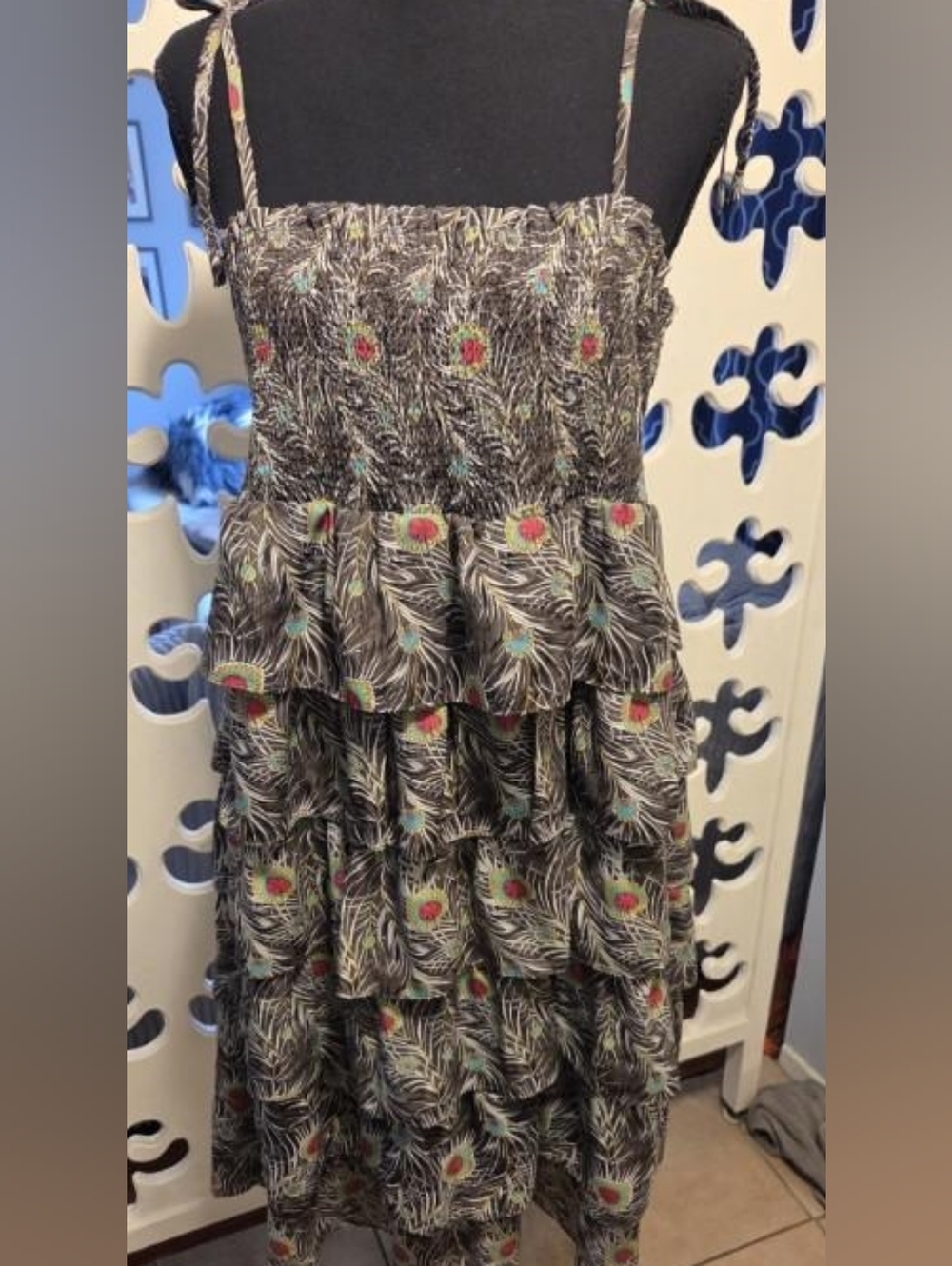 Liberty of London Brown Maxi Skirt with Pink and Teal Floral Motif